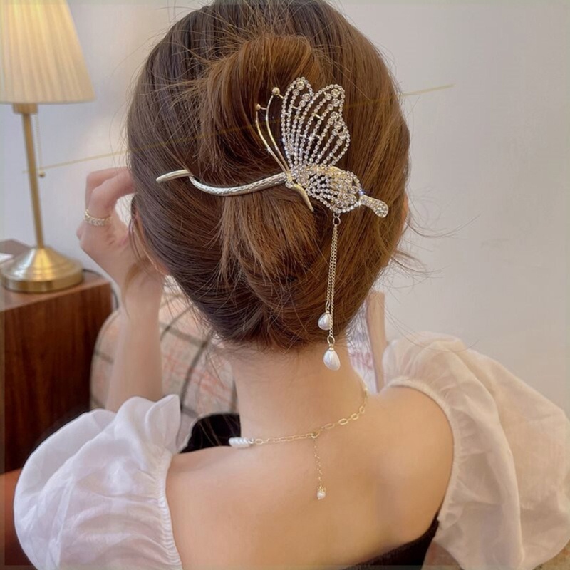 Elegant for Butterfly Shape Hair Pin Hair Fork Chinese Style Hairpin for Supple