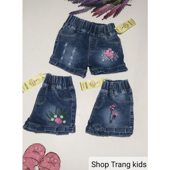 Sỉ, lẻ quần jean  đùi cao cấp bé gái thêu hoa, hàng loại 1, co dãn 4 chiều