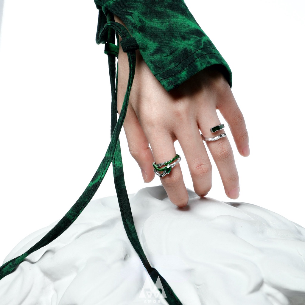 Bộ Nhẫn Hình Rắn Đính Đá zircon Thời Trang Cho Nữ