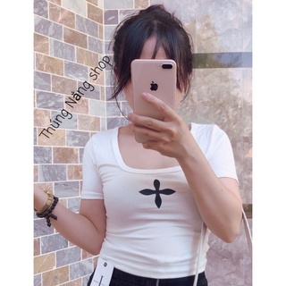 Áo thun gân croptop cổ vuông, nhiều mẫu