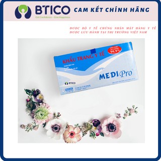 Khẩu trang y tế Medipro 3 lớp kháng khuẩn 99,9% 50 cái/hộp màu xanh dương, trắng