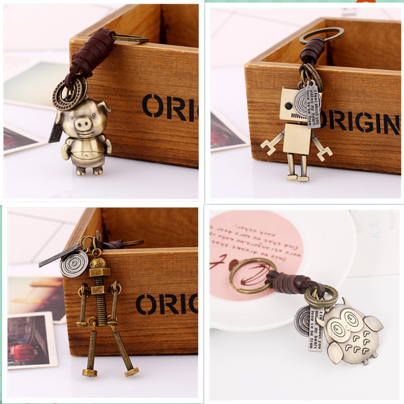 Móc Chìa Khóa Bằng Da Bò 001 Phong Cách Cổ Điển Sáng Tạo Cho Nam Và Nữ