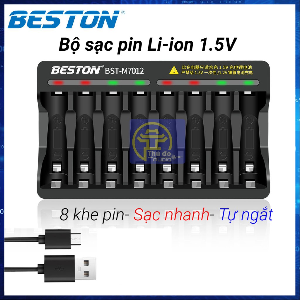 Bộ sạc pin 8 khe AA/AAA Beston M7012 sạc nhanh tự ngắt cao cấp ( chỉ dành cho pin Li-ion 1.5V)