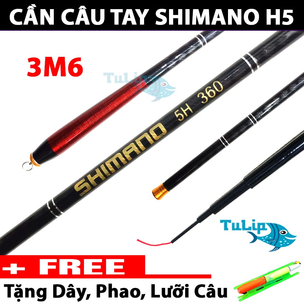 Cần Câu Tay SHIMANO H5 Carbon Xoắn Toàn Thân - Đủ Size : 3M6 - 4M5 - 5M4 - 6M3 - Tặng Dây, Phao, Lưỡi Câu