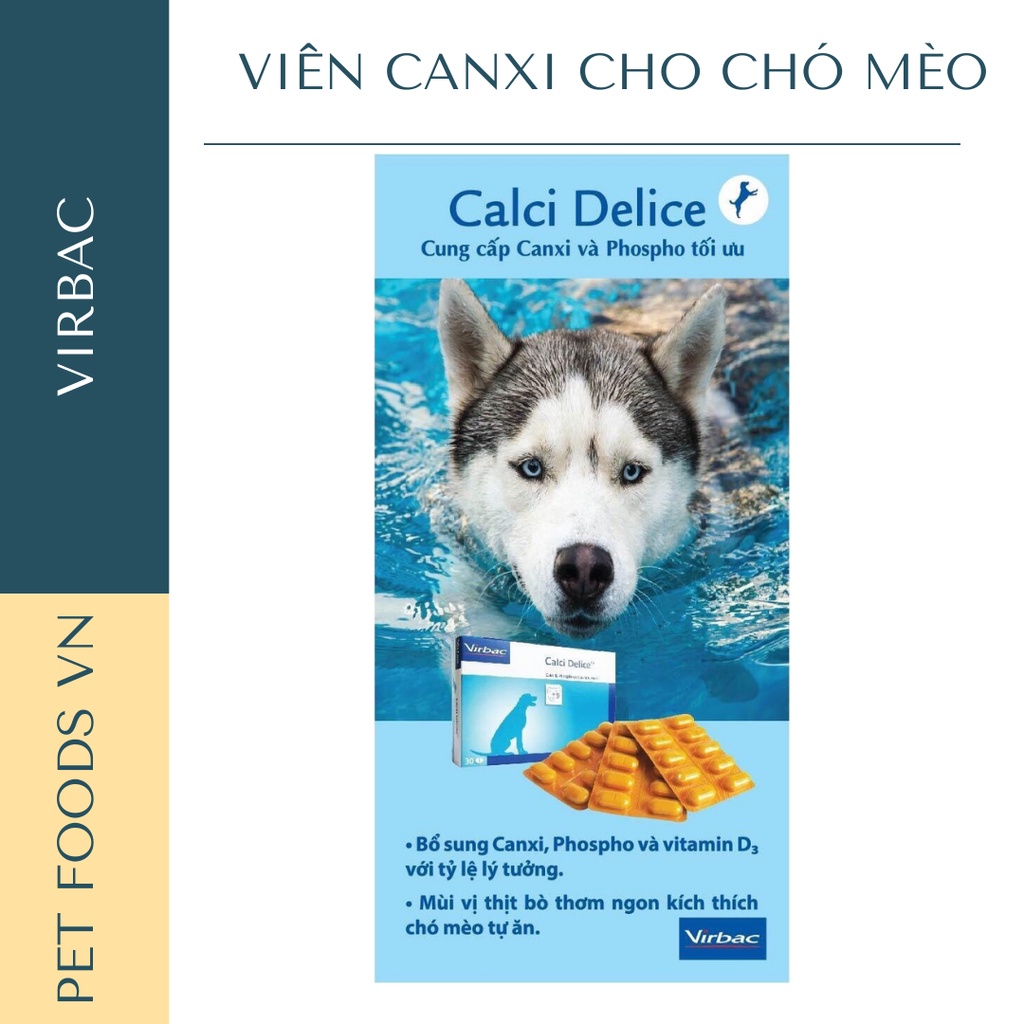 Viên canxi cho chó mèo VIRBAC Calci Delice hộp 30 viên