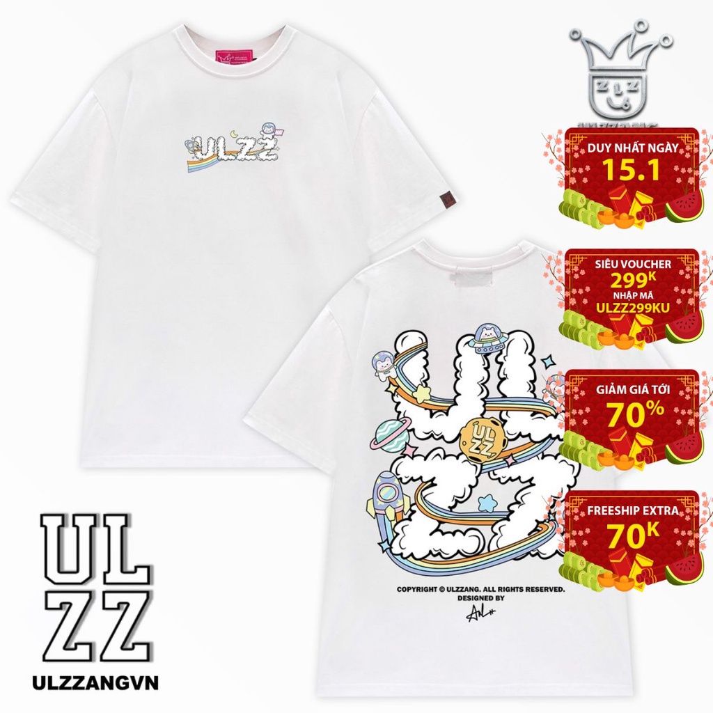 Áo thun local brand ULZZ ulzzang cloud astronaut dáng unisex tay lỡ - white fullbox U-7