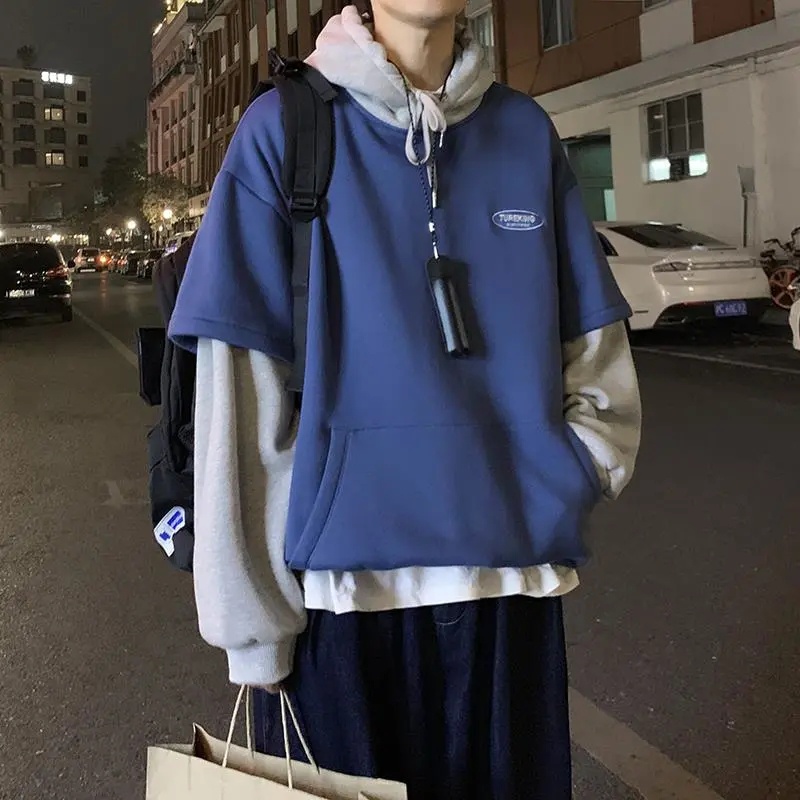 Áo Hoodie Giả Hai Lớp Phong Cách Hàn Quốc Cá Tính Cho Nam