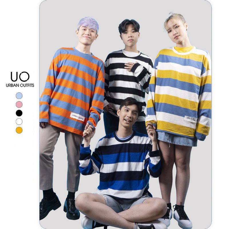 Hàng OUTLET 4 Màu TDO17 Áo Thun Tay Dài Nam Nữ Form Rộng URBAN OUTFITS Kẻ 2 Sọc Ngang 100 Cotton 4 Chiều | BigBuy360 - bigbuy360.vn