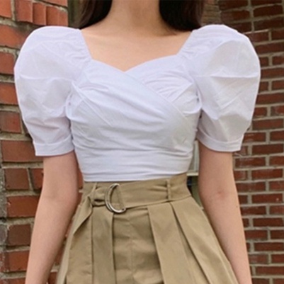 Áo croptop bắt chéo ngực tay phồng dễ phối đồ - Tuệ Nhiên - Fashion