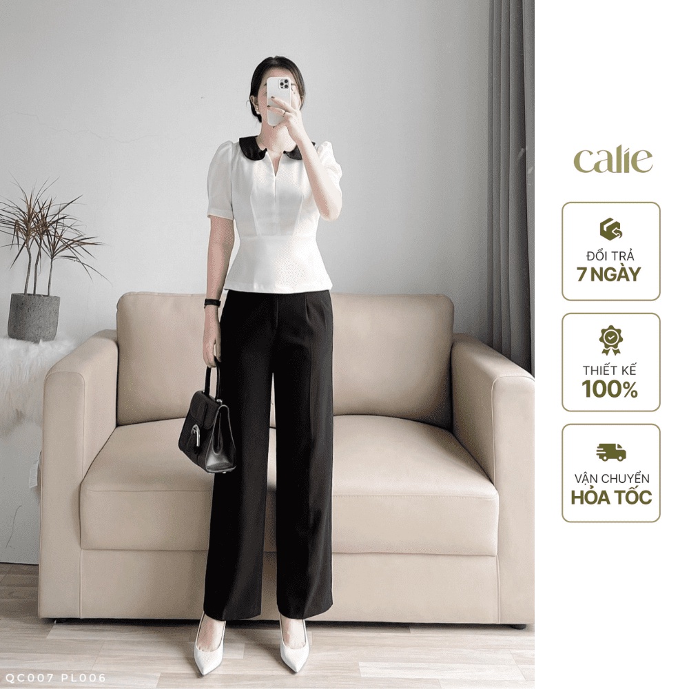Áo peplum tay bèo cổ phối thanh lịch thời trang công sở Calie PL006
