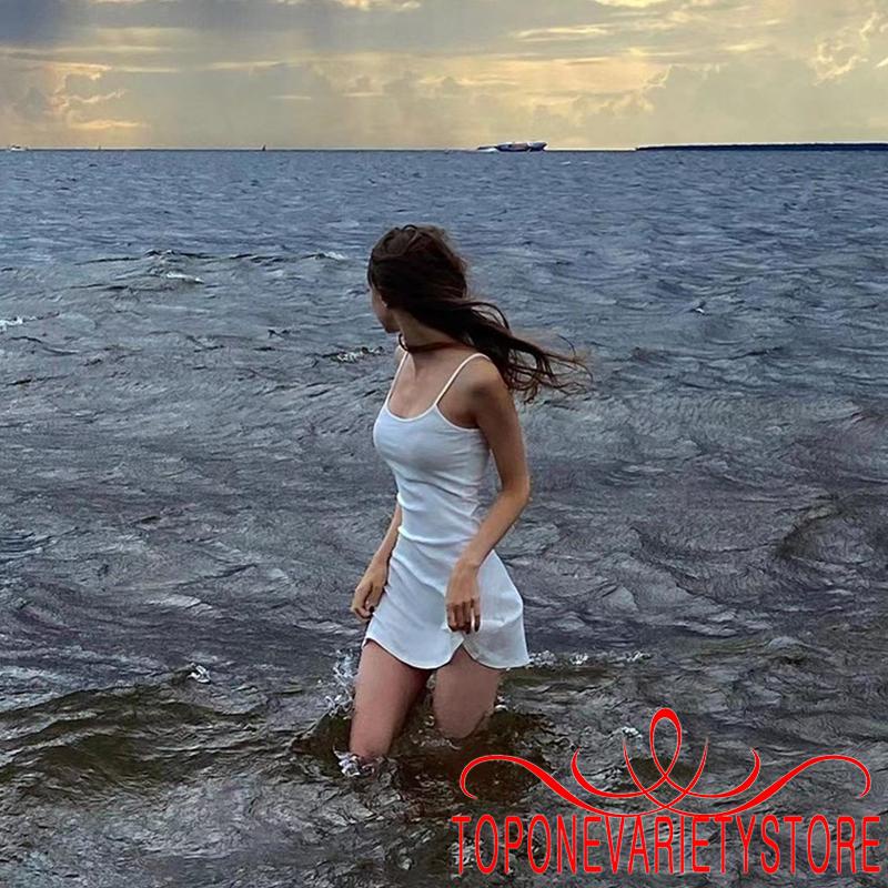 Topone Đầm Hai Dây Hở Lưng Màu Trơn Thời Trang Mùa Hè Cho Nữ