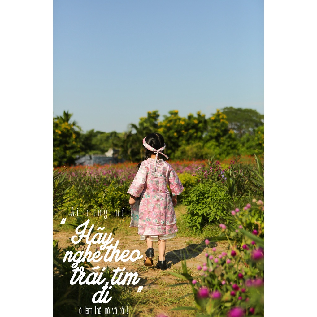 Áo dài gấm hồng kông bé gái PH229, thương hiệu litibaby