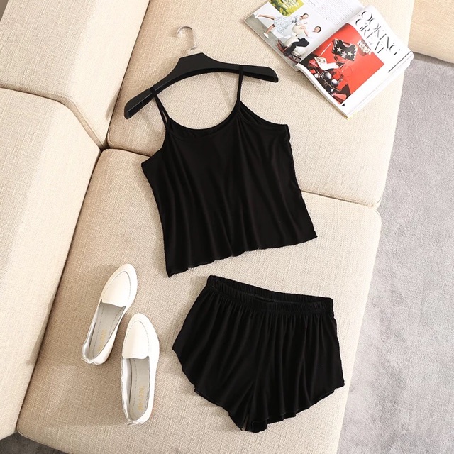 Bộ Quần Áo Ngủ Quần Đùi Áo Hai Dây Cotton CT001