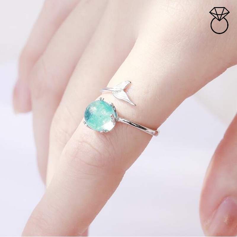 Nhẫn Hợp Kim Hình Nàng Tiên Cá Đính Đá Mặt Trăng Thời Trang