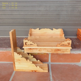 Bàn thờ treo tường gỗ xoan ngang 40cm trơn vàng nhạt - Kèm cặp eke gỗ