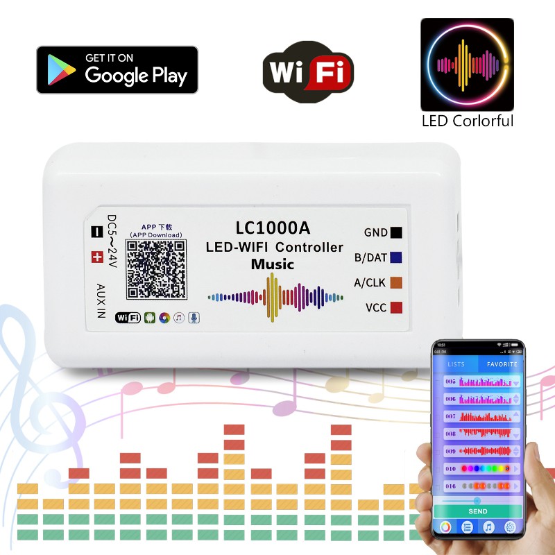 LC1000A BỘ ĐIỀU KHIỂN LED FULL MÀU NHÁY THEO NHẠC ĐIỀU KHIỂN QUA APP MOBILE WIFI