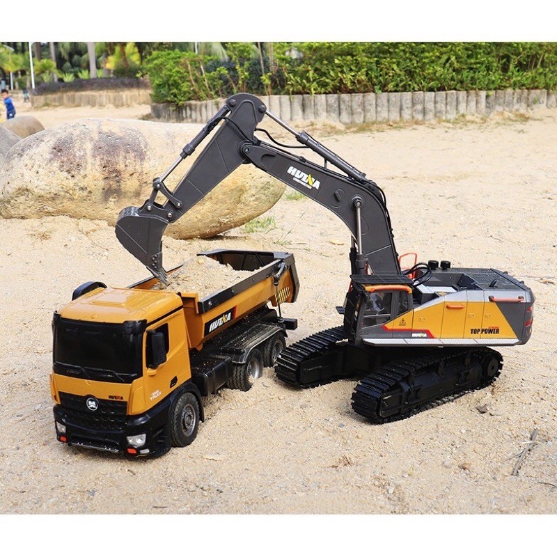 Huina 1592 - Máy xúc điều khiển từ xa Hulna 592 - Mô hình xe cuốc điều khiển từ xa RC , tỉ lệ 1/14, sóng điều khiển 2.4G