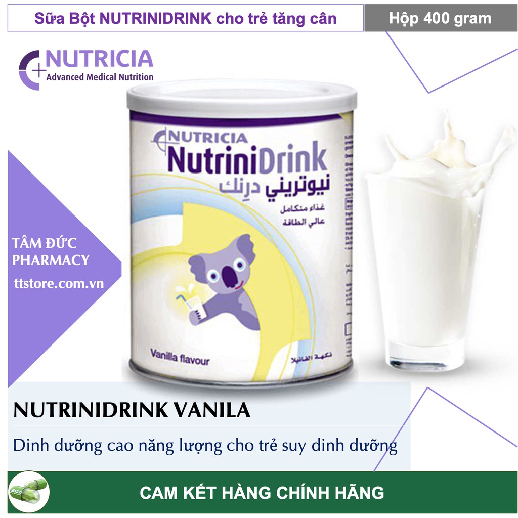 [DATE MỚI] NUTRINIDRINK [Hộp 400g] - Sữa bột năng lượng cao cho trẻ suy dinh dưỡng [nutrinidrink powder]