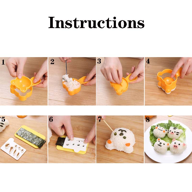 Khuôn Làm Sushi 4 Trong 1 Hình Gấu 3D Dễ Thương