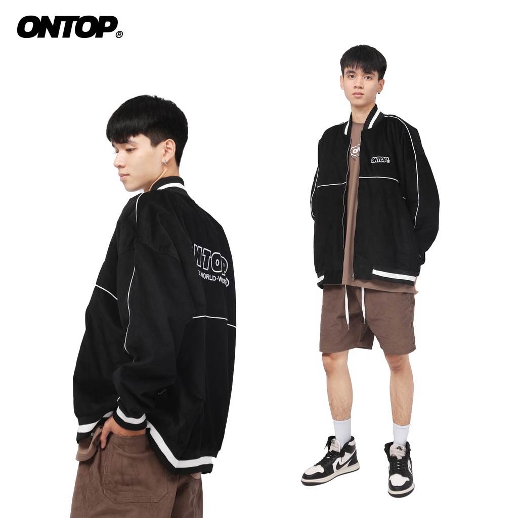 Áo khoác nam bomber nhung tăm Track Bomber Jacket local brand ONTOP OT16-AK̀5