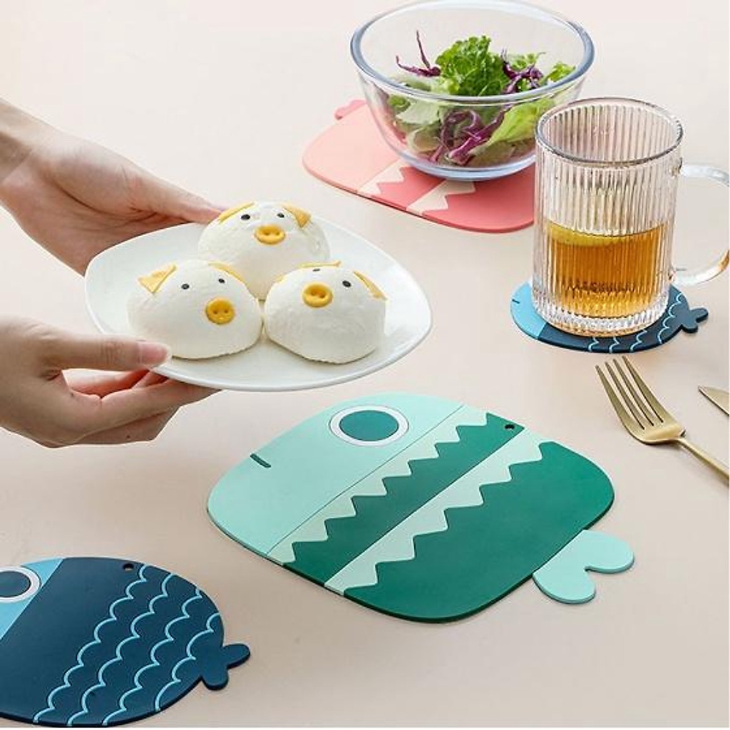 Miếng lót nồi bằng silicon cao cấp, hình cá, chịu nhiệt, chống trượt chống thấm, tiện dụng, dễ thương
