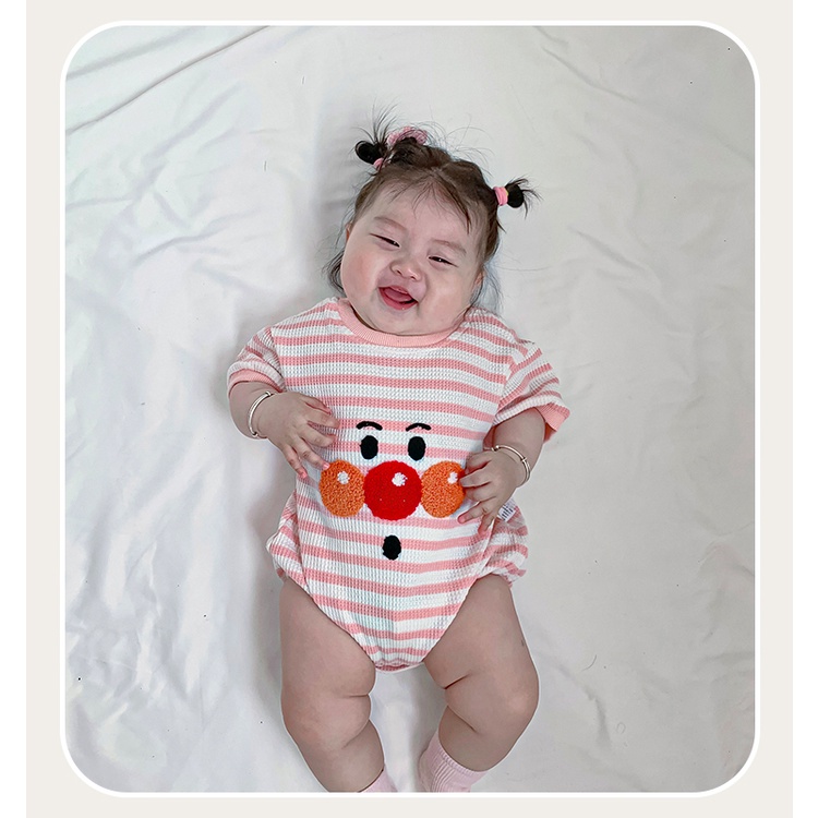 Bộ Áo Liền Quần Dệt Kim In Hoạt Hình Waffle Dễ Thương Cho Bé Sơ Sinh Từ 0-2 Tuổi