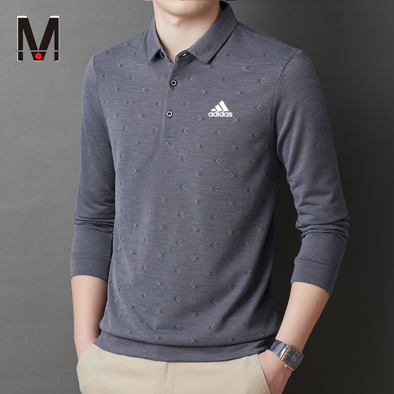 Áo thun polo tay dài có cổ 3 màu sắc thời trang dành cho nam giới trung niên