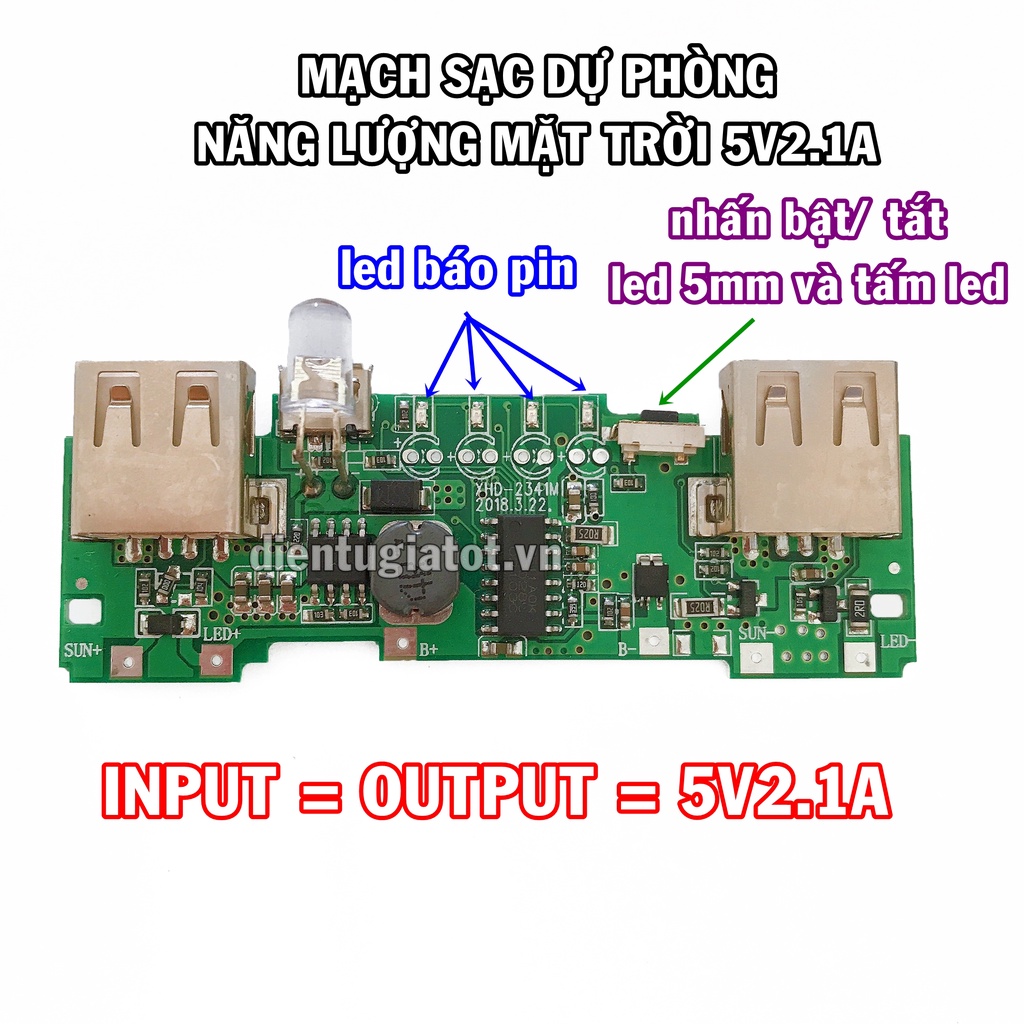 Mạch sạc dự phòng 5 pin năng lượng mặt trời tốt 5V 2A