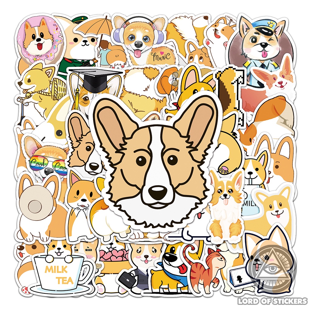 Set 50 Miếng Dán Chó Corgi Sticker Họa Tiết Hoạt Hình Cute Dễ Thương Chống Thấm Nước Trang Trí Mũ Bảo Hiểm, Laptop, Sổ