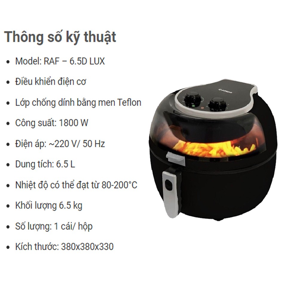 Nồi chiên không dầu Rapido 6.5L Lux, công suất 1800W - phiên bản mới Luxury, bảo hành chính hãng