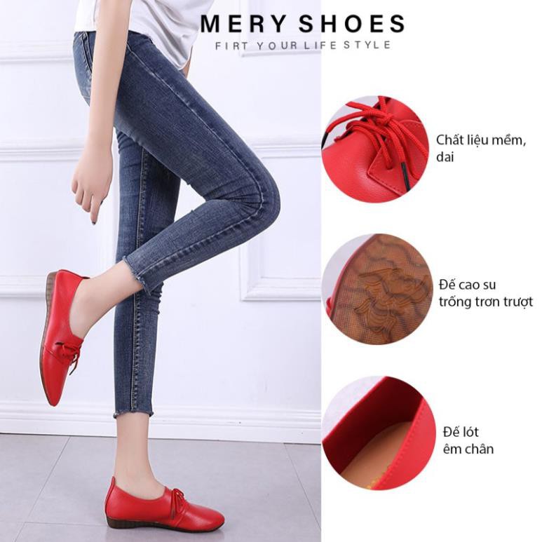 Giày Bệt Nữ, Giày Búp Bê Da Mũi Nhọn Thời Trang Mery Shoes Cực Xinh Có Dây Buộc - MBS182