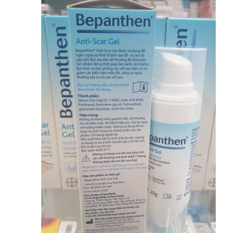 GEL HỖ TRỢ TRỊ SẸO BEPANTHEN- Anti Scar Gel - Có Viên Bi Lăn Massage Ngừa Sẹo Đỏ,Sẹo Lồi