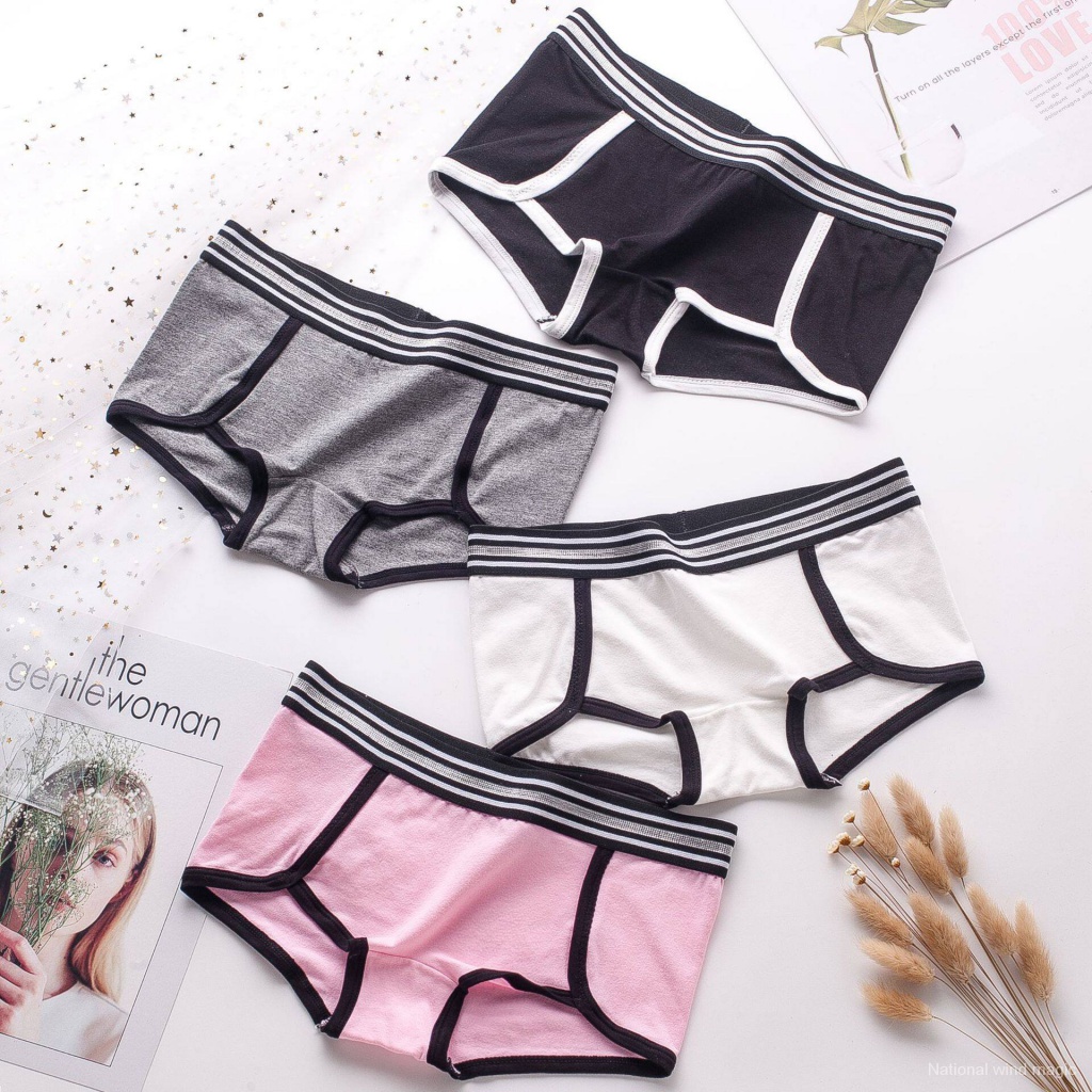 Set 4 quần lót cotton thời trang nữ eo trung bình cỡ lớn kẻ sọc kiểu dáng giản đơn