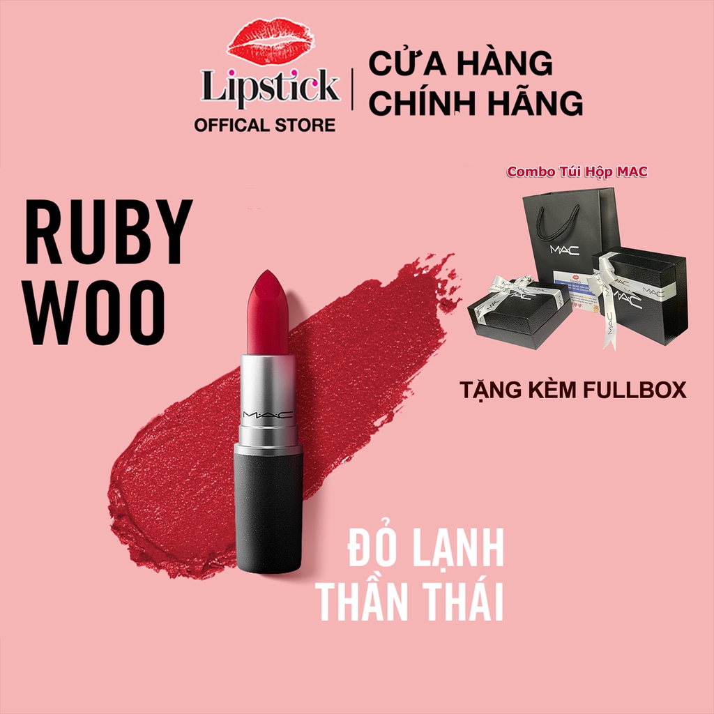 Son MAC Chính Hãng, Matte, Rettro Matte, Powder Kiss full size 3g tặng kèm fullbox
