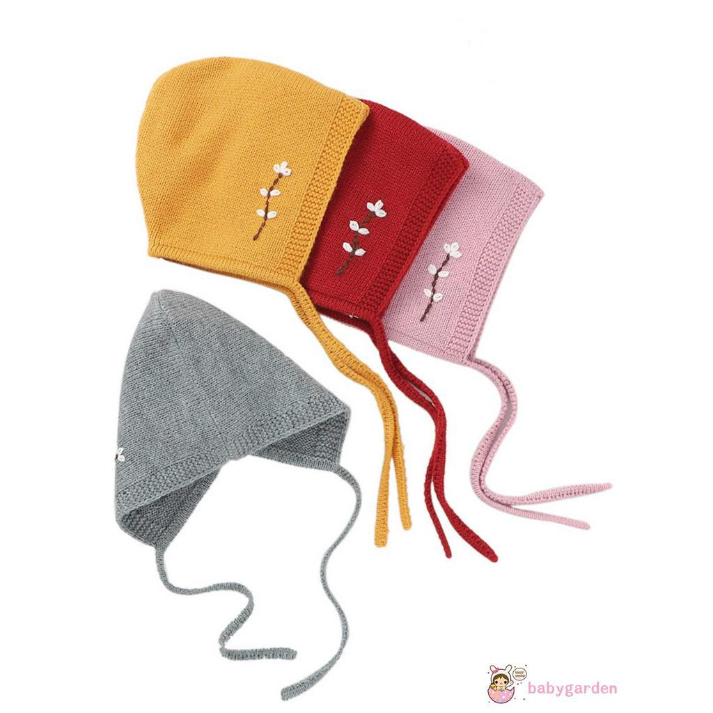 Mũ Trùm Đầu Dệt Kim Phối Hoa Cho Trẻ Sơ Sinh