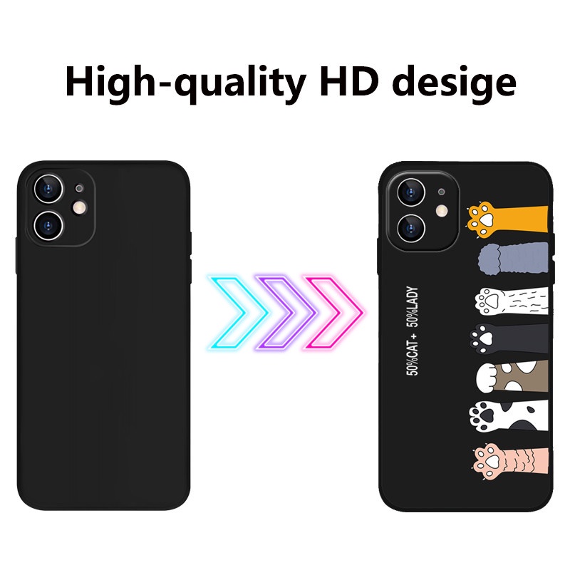 Ốp lưng điện thoại nhựa mềm iPhone 6 6S 7 8 6plus 7plus 8plus X XS SE 2020 màu đen hình dấu chân mèo