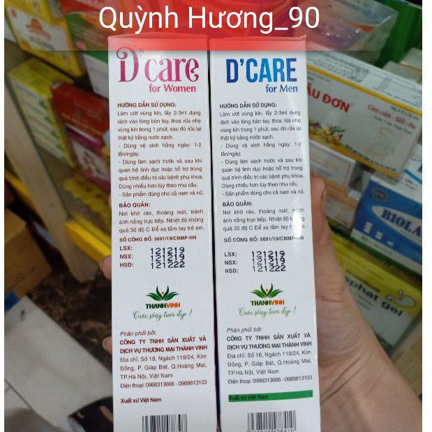 Dung dịch vệ sinh DCARE 100ml cho nam và nữ