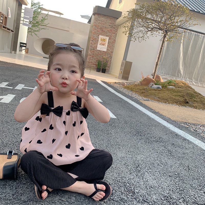 SALE SET ÁO ĐÍNH NƠ HAI DÂY QUẦN ỐNG RỘNG ĐŨI MỀM MỊN MÁT