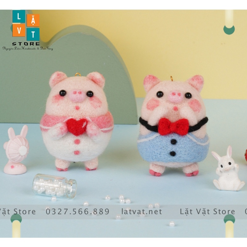 Bộ kit len chọc Heo Hớn Hở có hướng dẫn, món quà handmade đơn giản, quà tặng dễ thương, needle felting Pig