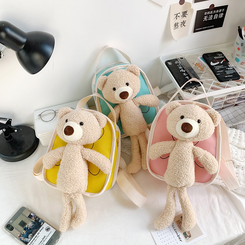 Balo Cho Bé Đi Học Hình Gấu - Balo Mini Cho Người Lớn Cực Dễ Thương Bằng Vải Canvas