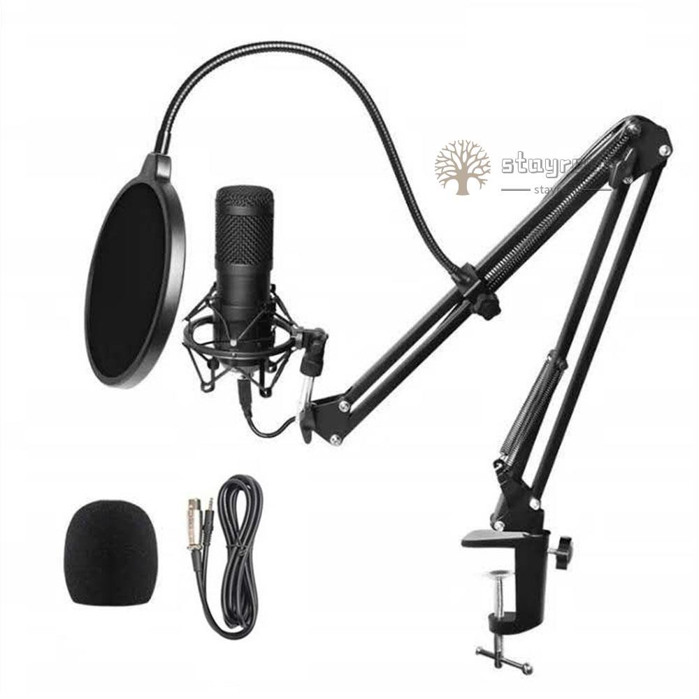 Studio Recording Condenser Microphone Kit with Shock Mount + Flexible Scissor Arm Stand + Pop Filter + Windscreen + Connection Cable for Network Broadcasting Online Singing