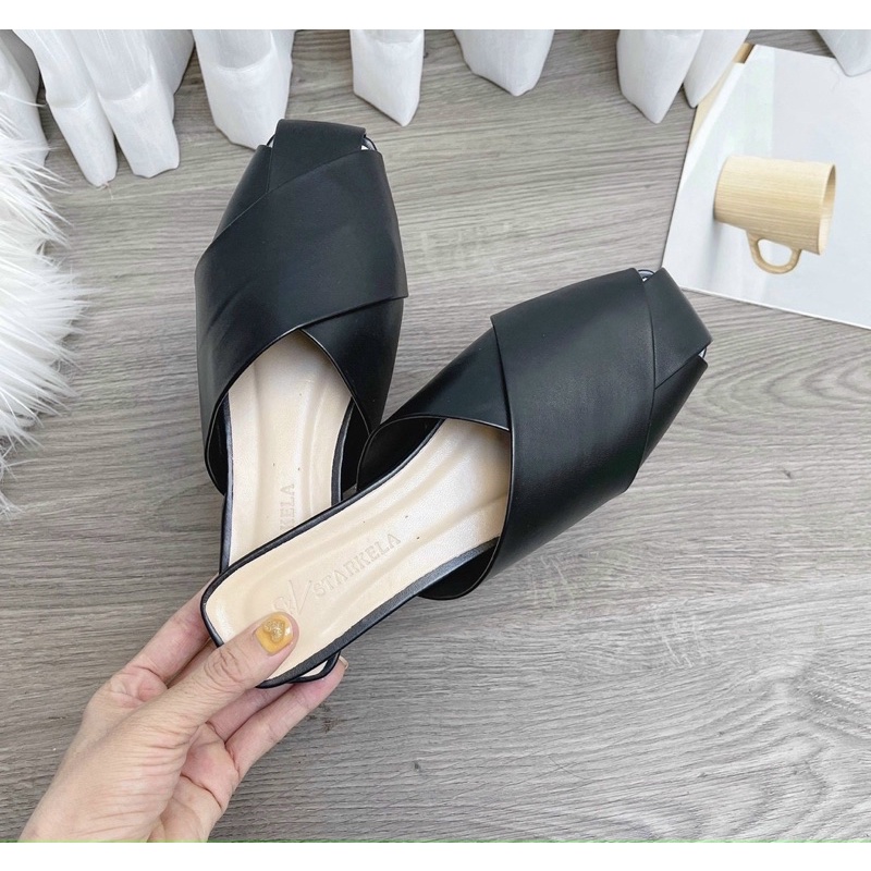 BEESHOES - GIÀY SỤC NỮ THỜI TRANG - SỤC DA MỀM ĐI ÊM CHÂN SẴN MÀU ĐEN KEM NÂU 210901