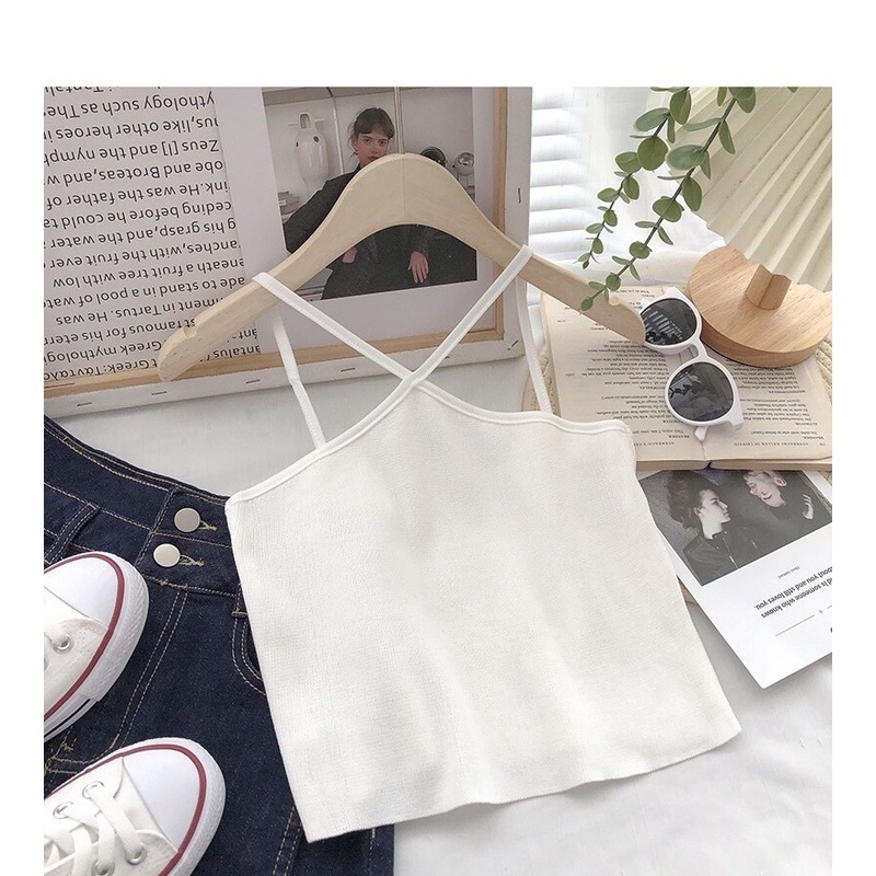 Áo yếm cổ v chéo vải gân xinh xắn Y1