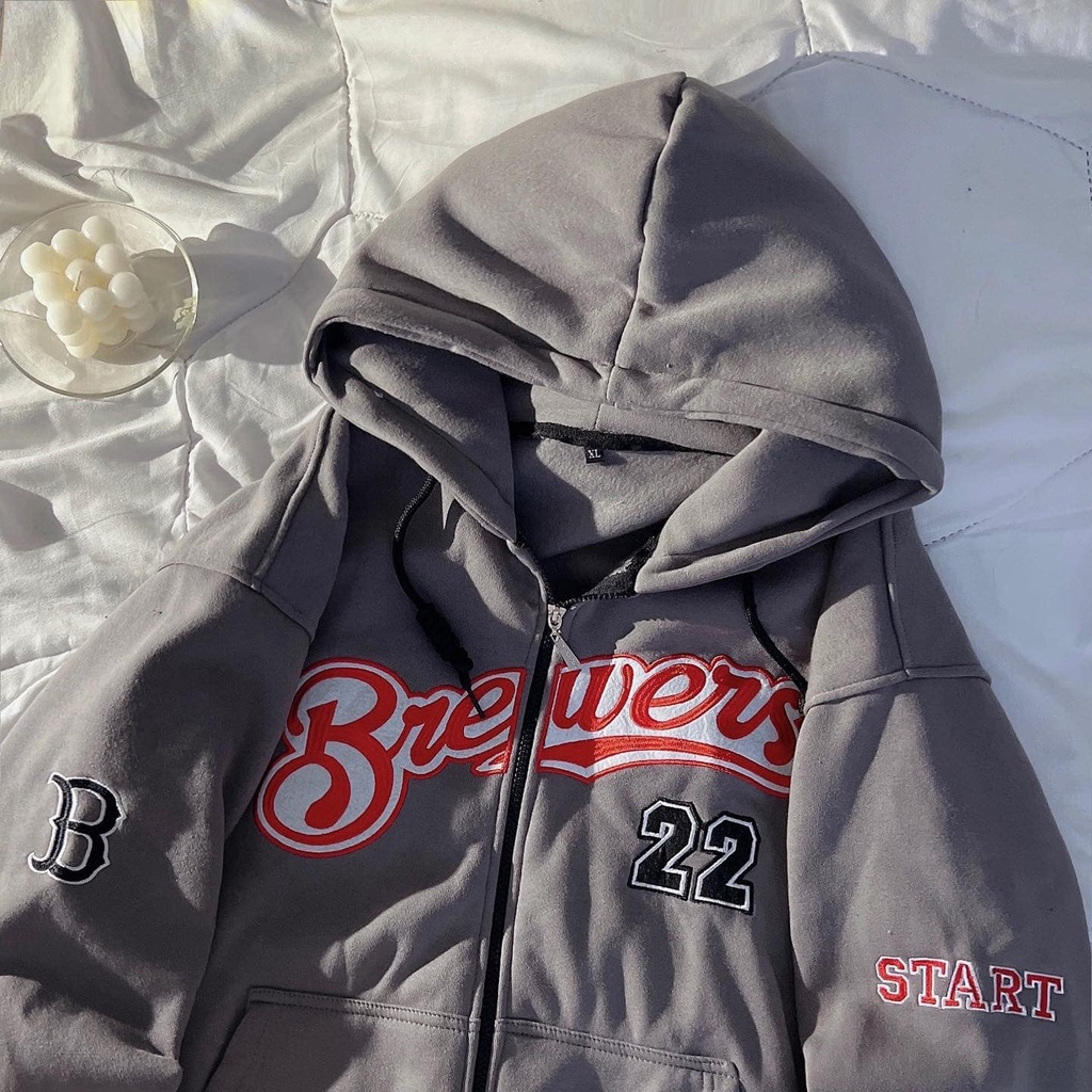 Áo khoác tay dài form rộng thêu chữ Brewers Tanazi Closet