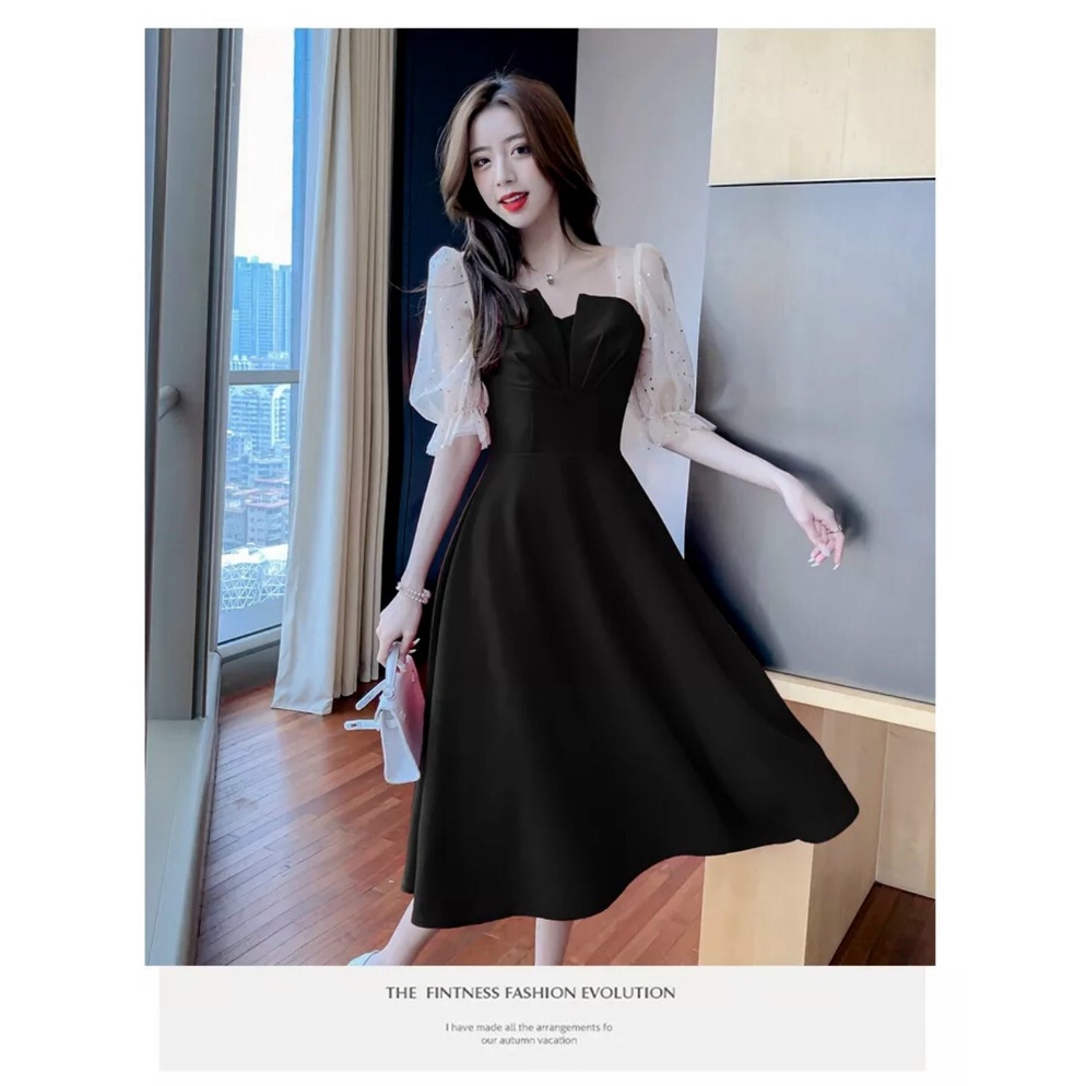 Váy đầm nữ dáng xoè xếp ly trước ngực sang trọng (có mút sẵn) | BigBuy360 - bigbuy360.vn