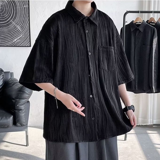 Áo Sơ Mi Ngắn Tay Màu Trơn Họa Tiết Kẻ Sọc Thời Trang Mùa Hè Hàn Quốc Cho Nam Và Nữ