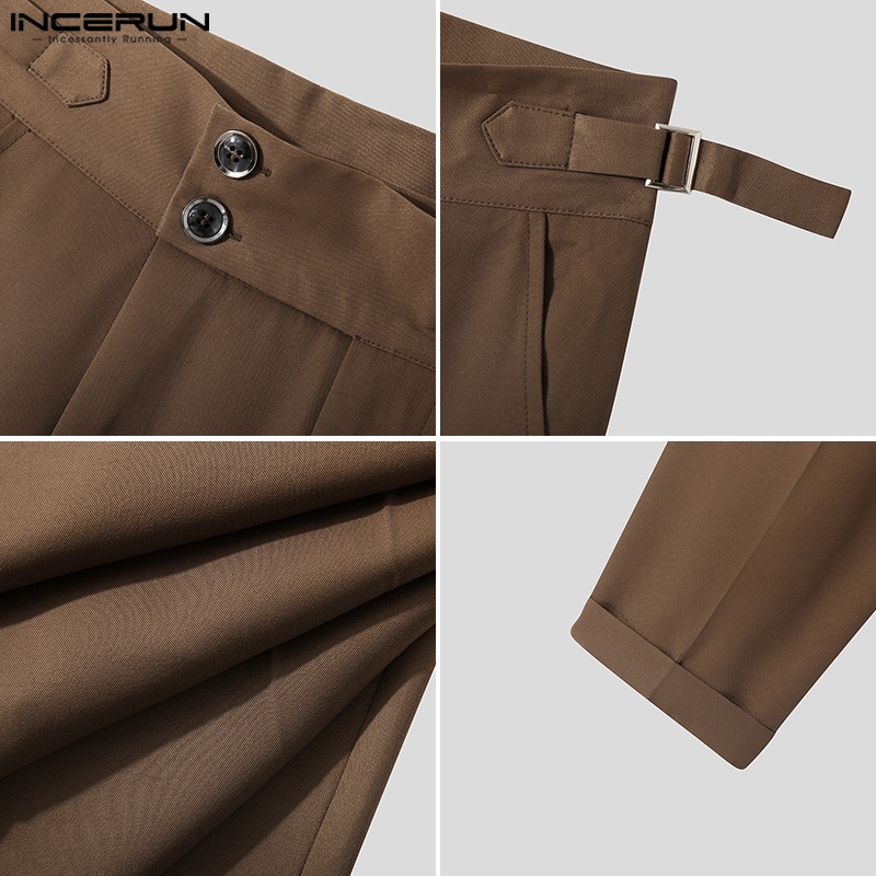 Quần dài INCERUN bút chì lưng cao màu sắc thanh lịch cho nam size S-5XL tùy chọn