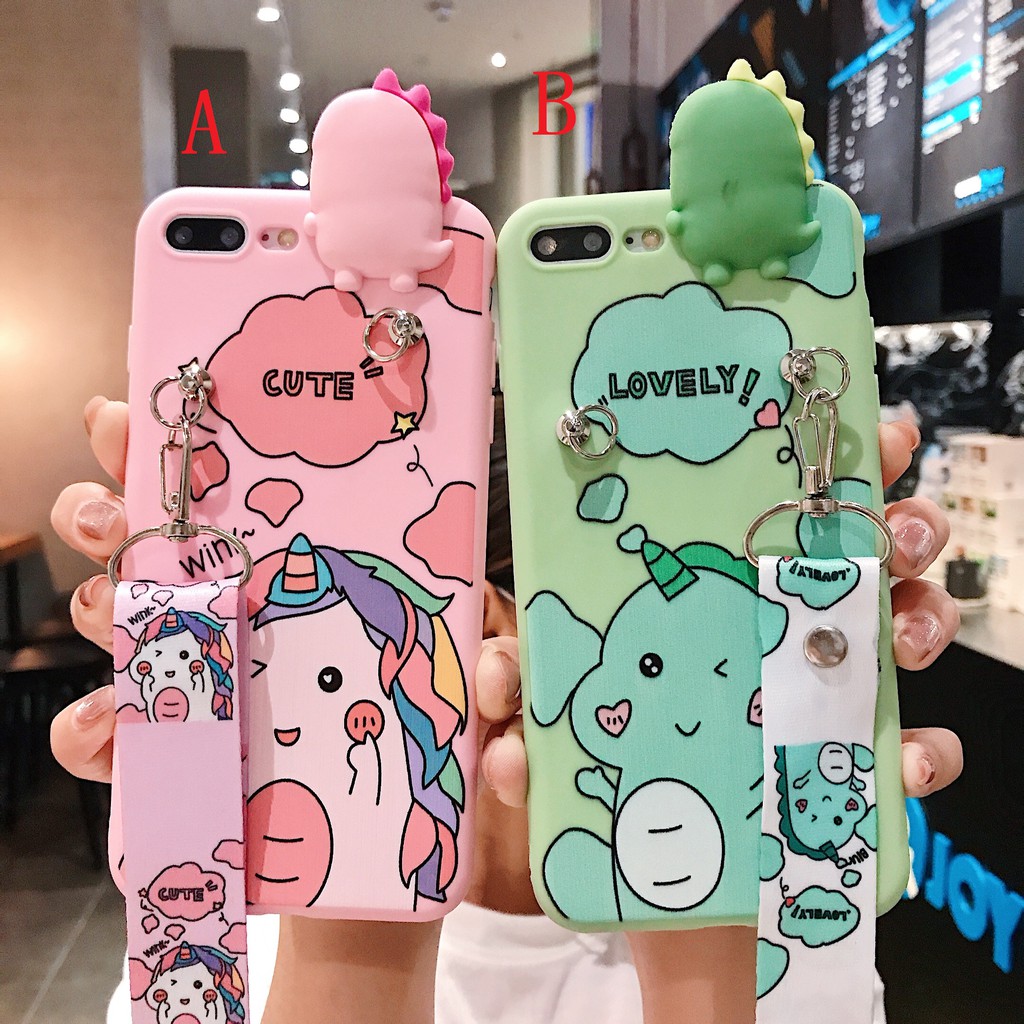 Ốp điện thoại chống rơi hình khủng long dễ thương có dây đeo cho iPhone 13 pro max 7 8 8 plus XR X XS MAX 12 pro max 11 pro 11pro max