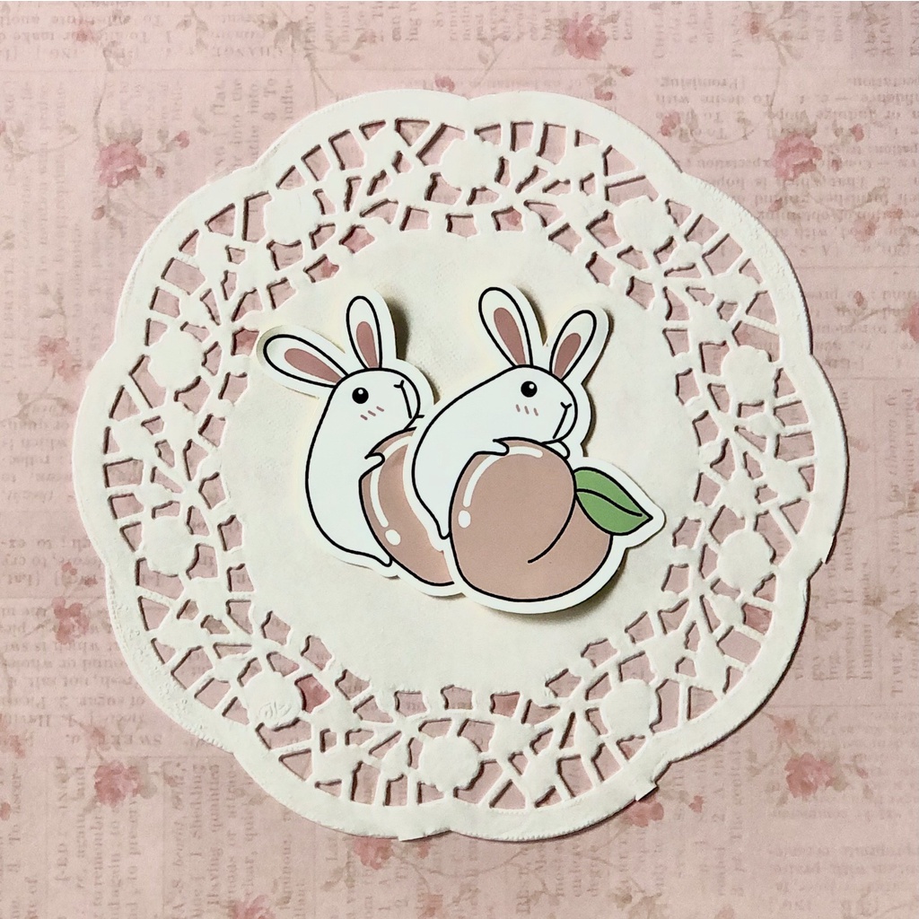 Set 2 stickers THỎ QUẢ ĐÀO