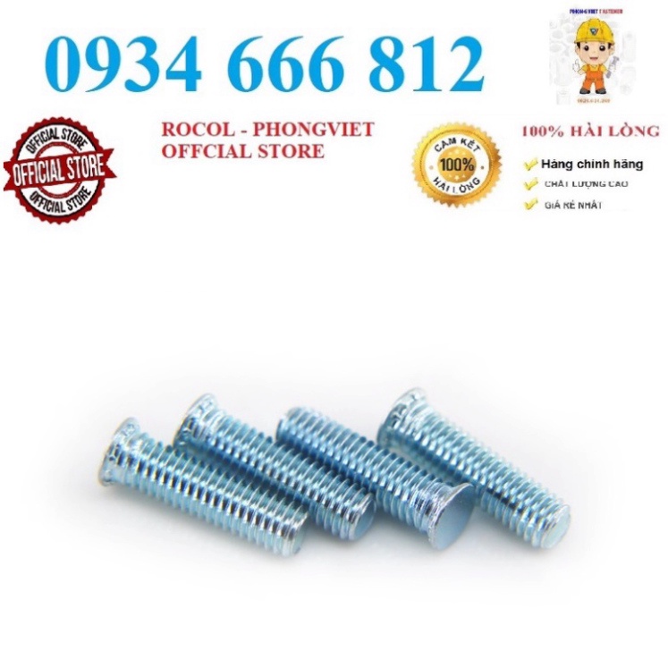 Combo 20c tán đóng, vít chống xoay FH M8X12, M8X15, M8X20, M8X25, M8X30 thép mạ